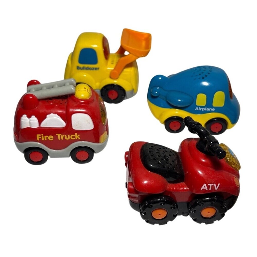 VTech Go Go Smart Wheels Vehicle Lot Of 4 Fire Truck ATV Bulldozer & Airplane